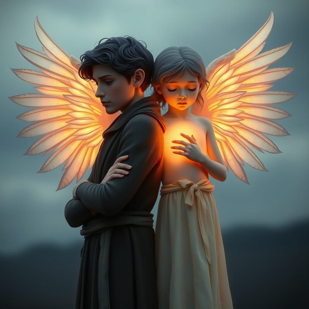Angelic Figure with Inner Child: Digital Illustration