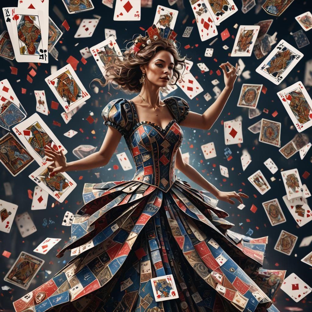 Dancing Woman in Playing Card Dress: Fantasy Concept Art