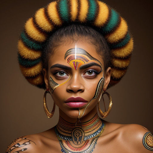 Surrealistic Portrait of an African Beauty in Vibrant Tradit...