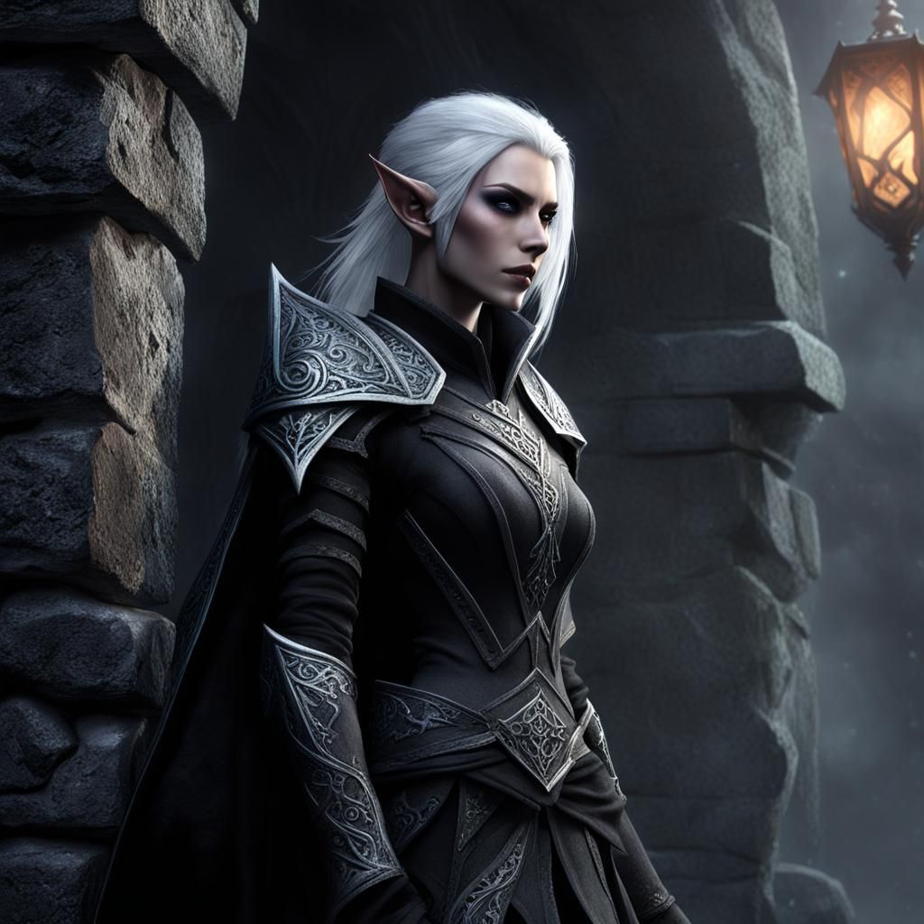 Ghostly Shadar-kai Elf Rogue in Moody Film-Noir