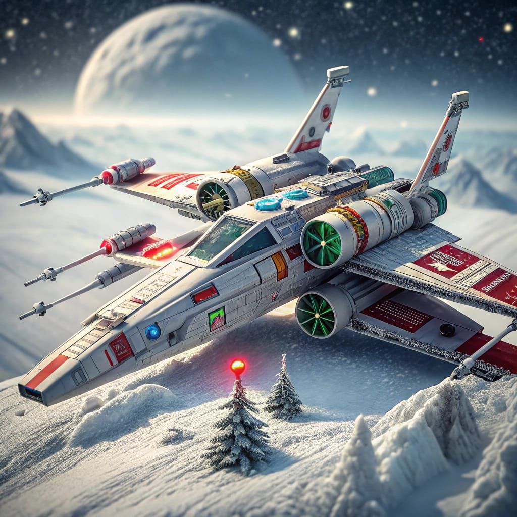 Detailed X-Wing on Icy Christmas Planet