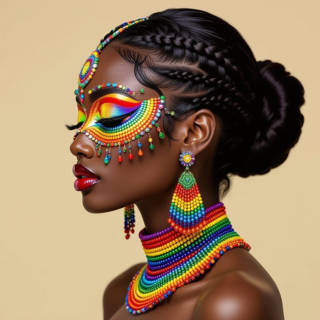 Woman's Profile with Rainbow Beaded Embellishments