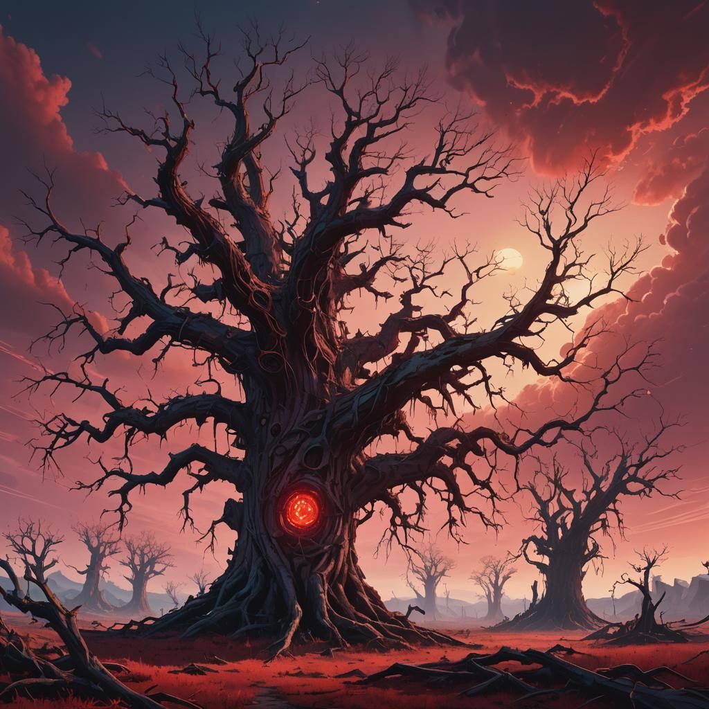 Ancient Tree in Post-Apocalyptic Landscape, Fantasy Art