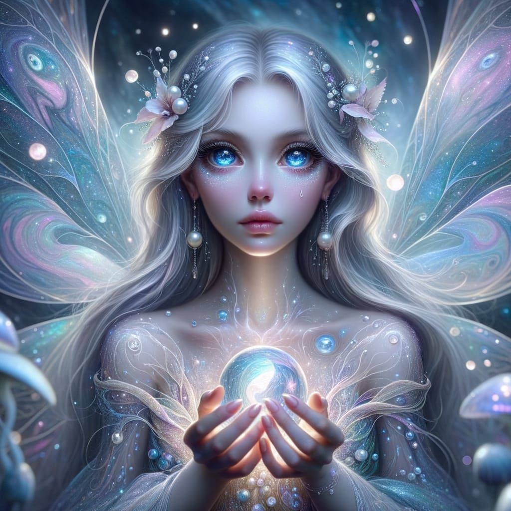 Pisces Moon Fairy with Starry Eyes in Gothic Whimsy Style