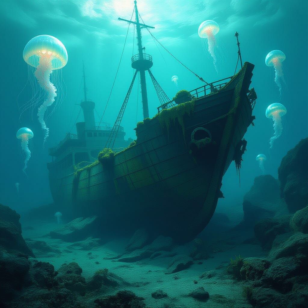 Sunken Shipwreck in Abyssal Depths