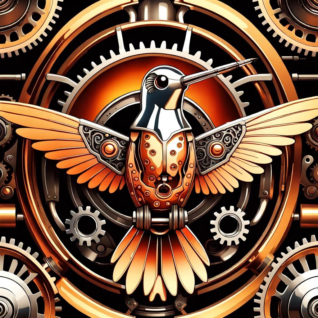 Fiery Robotic Hummingbird: Medieval Digital Concept Art
