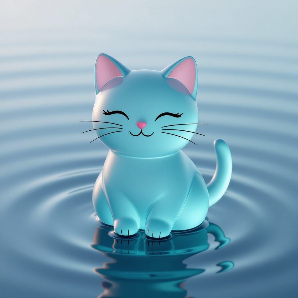 Glass Cat Figurine on Rippling Water Surface
