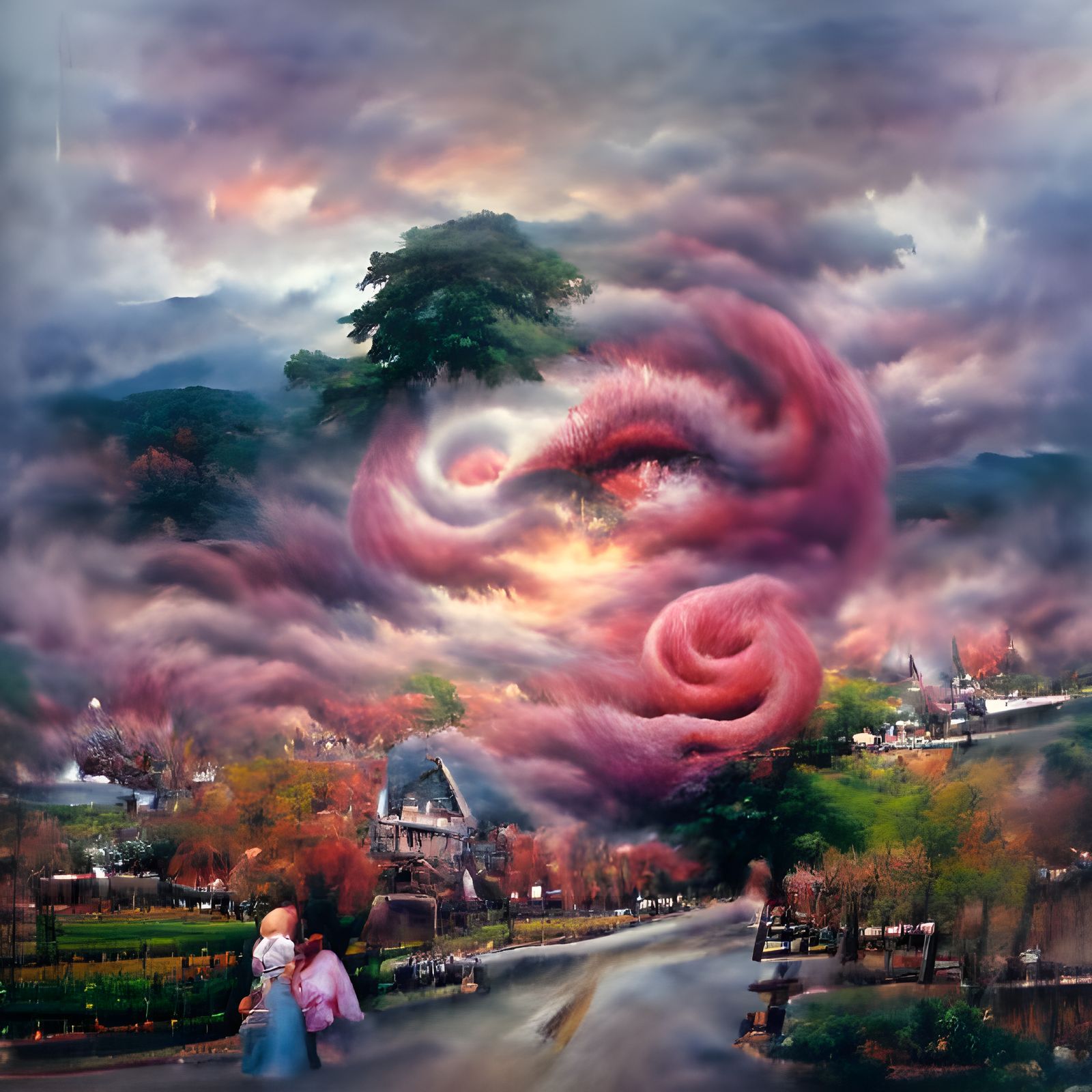 Ethereal Vortex in Dark Red Sky, Luminism Style
