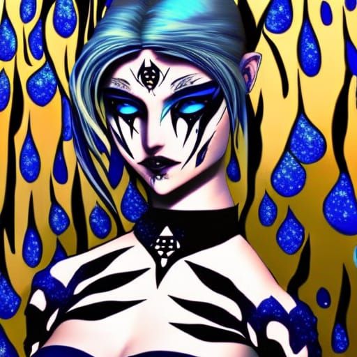 Ethereal gothic young lady with indigo hair and indigo eyeshadow and Black eyeliner and Black lipstick