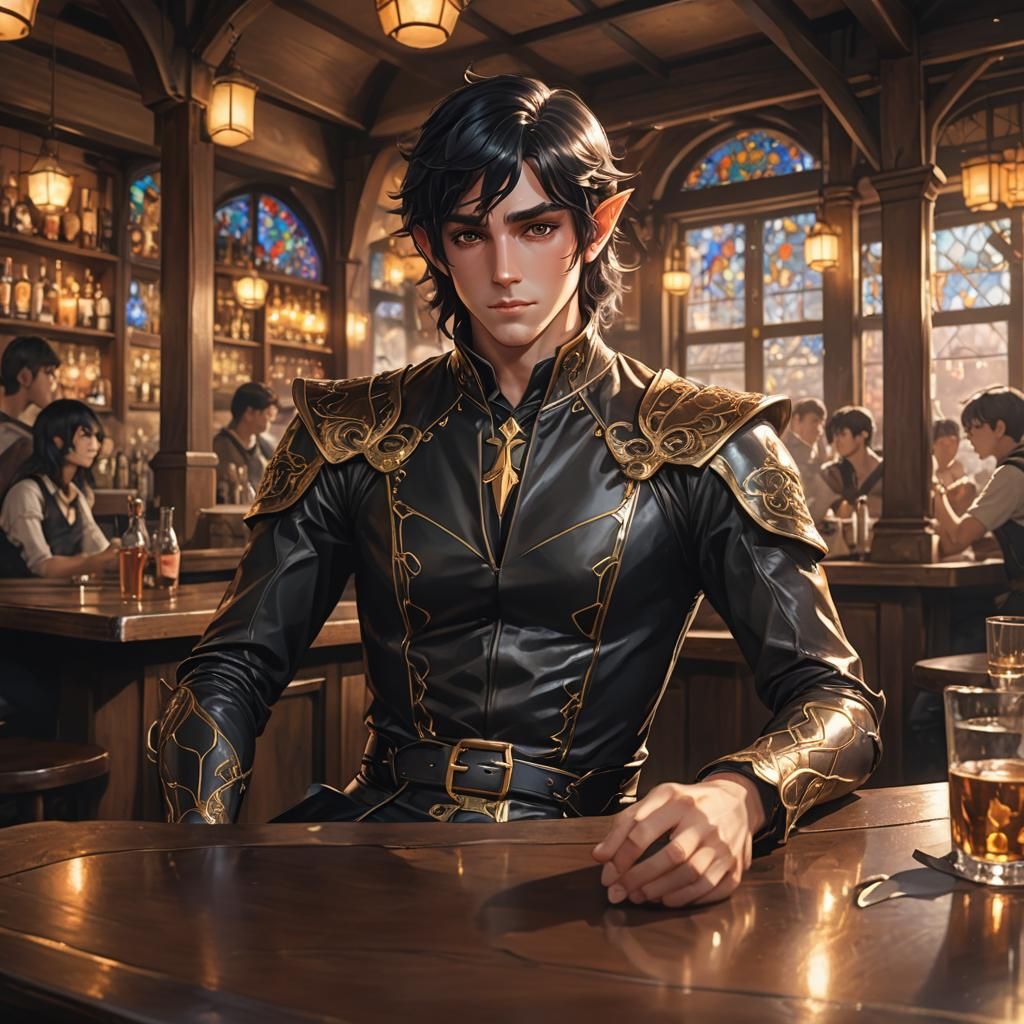 Golden Elf in Tavern, 3D Anime Art
