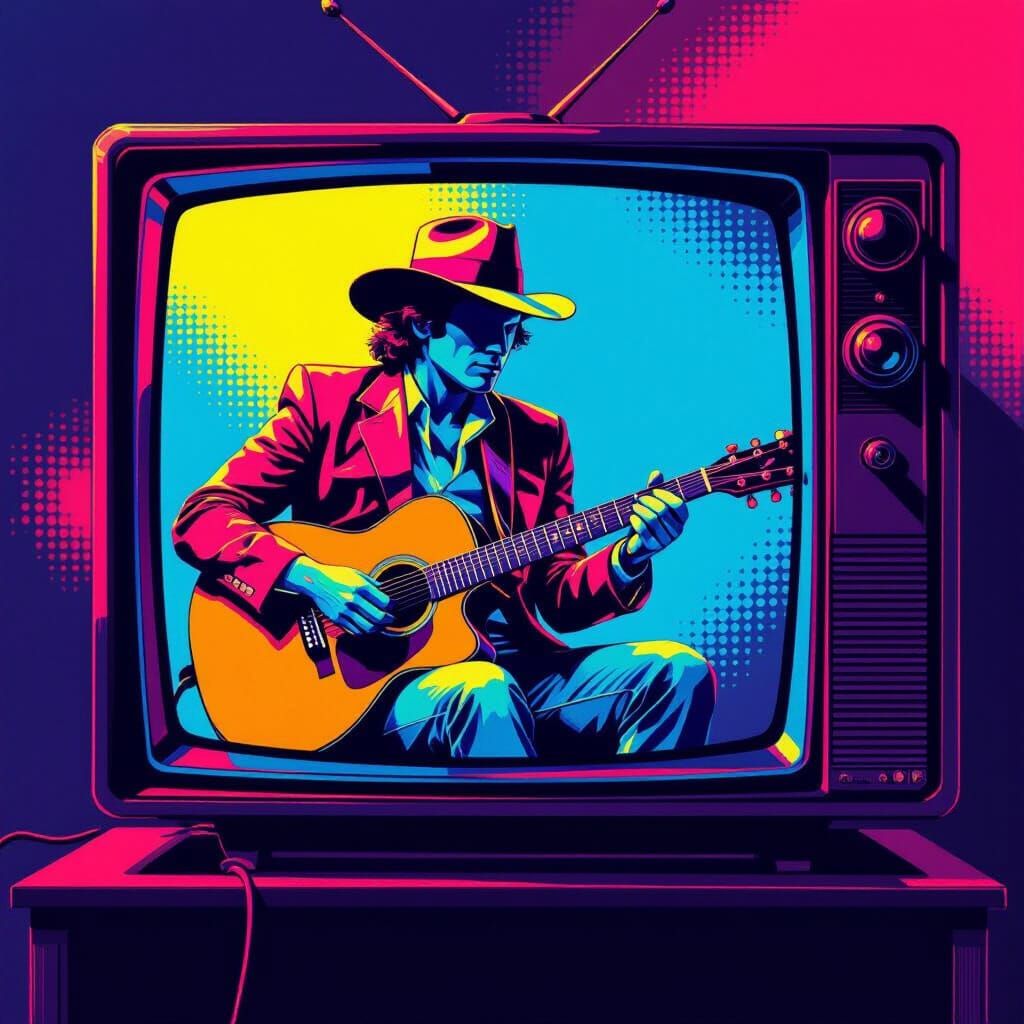Musician on TV Screen Pop Art Style
