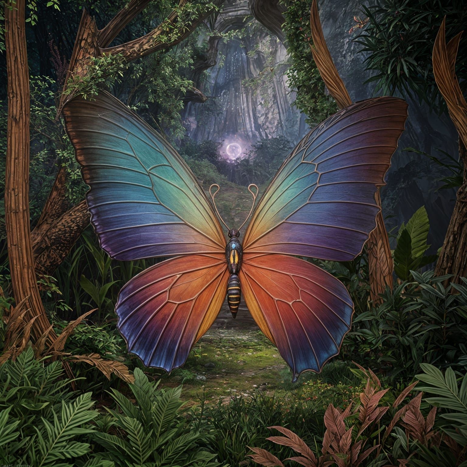 Colorful Butterfly in Mystical Forest, Unreal Engine 5