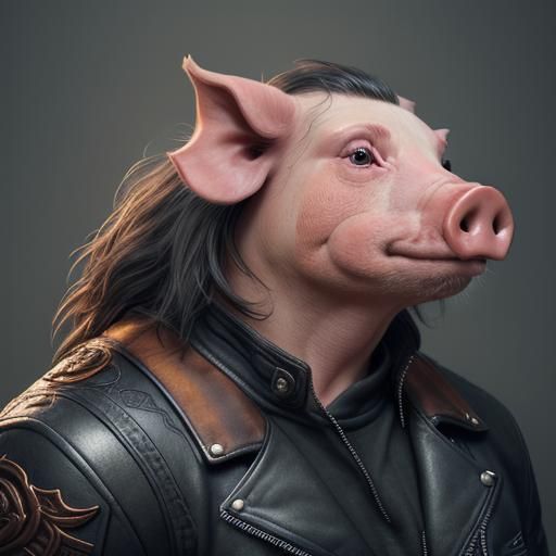 Anthropomorphic Pig Biker: Detailed Matte Painting