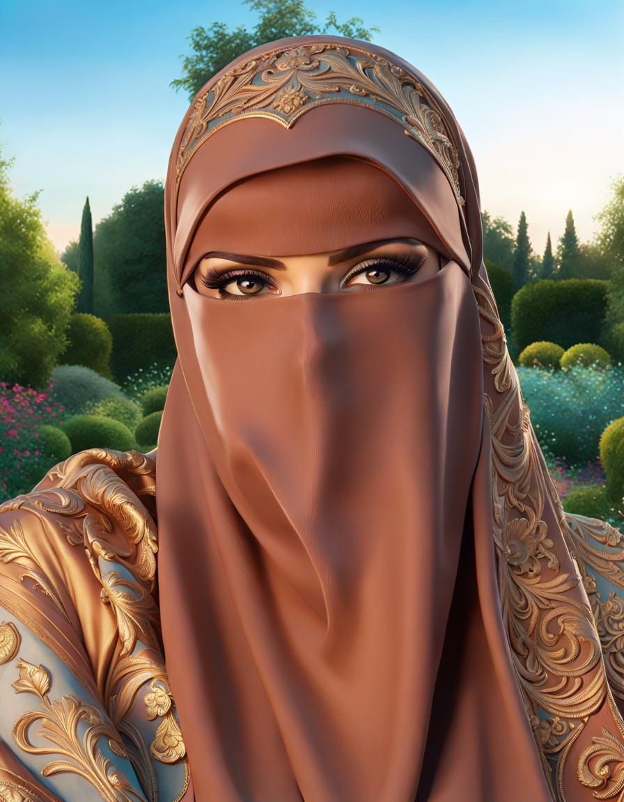 Glamorous Niqab Woman Portrait in Oil Painting Style