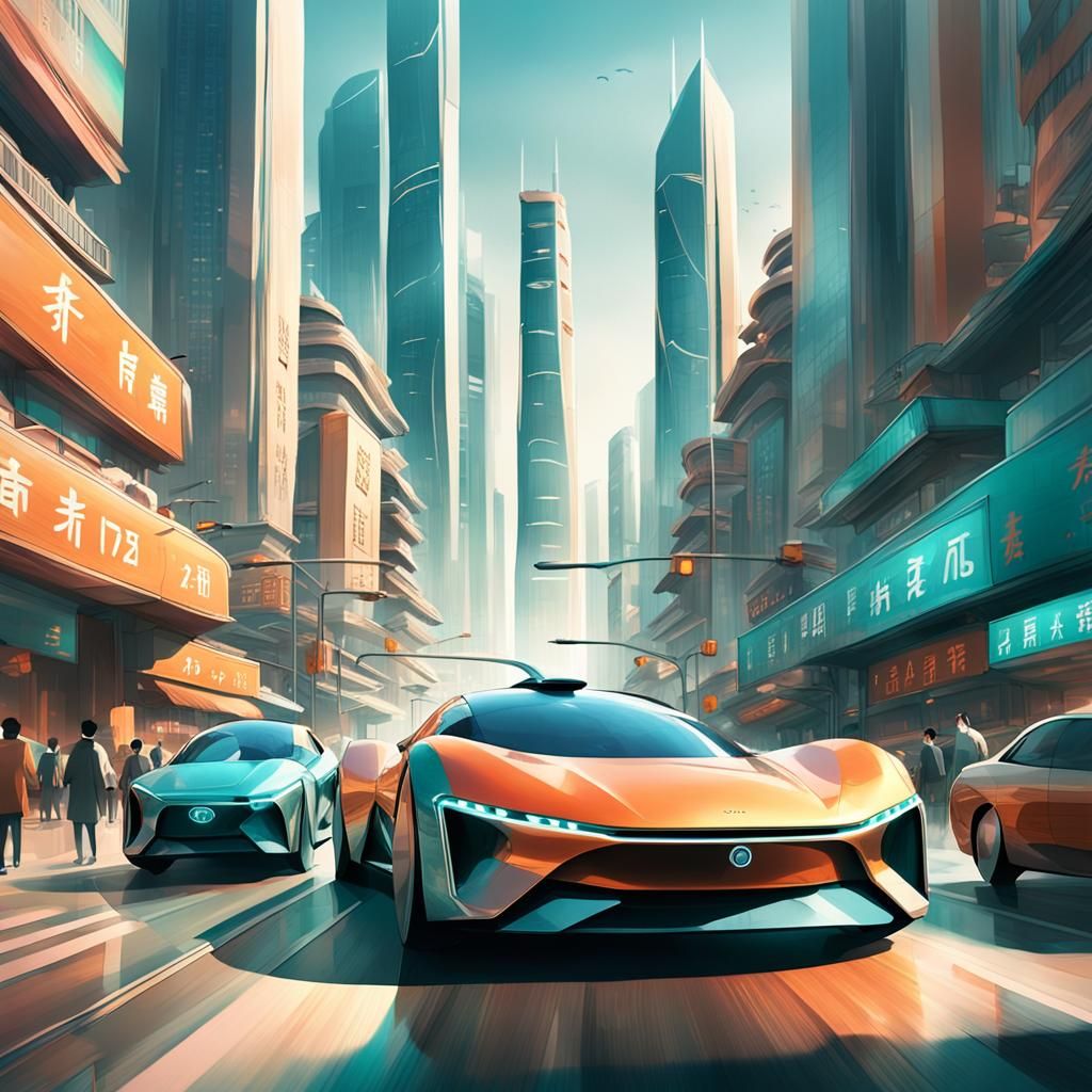 Futuristic Car in Beijing: Retro Sci-Fi Concept Art