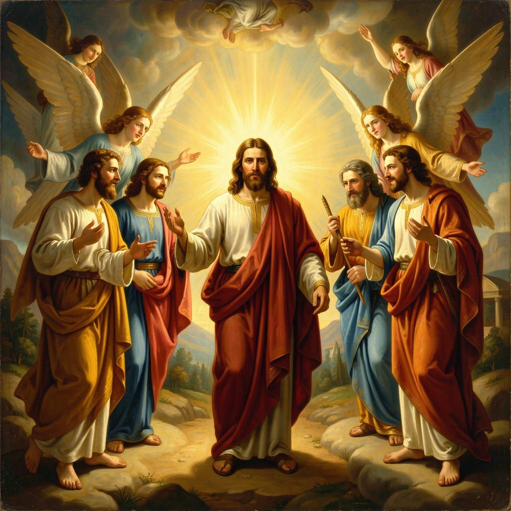 Jesus With Seven Angels in Golden Light