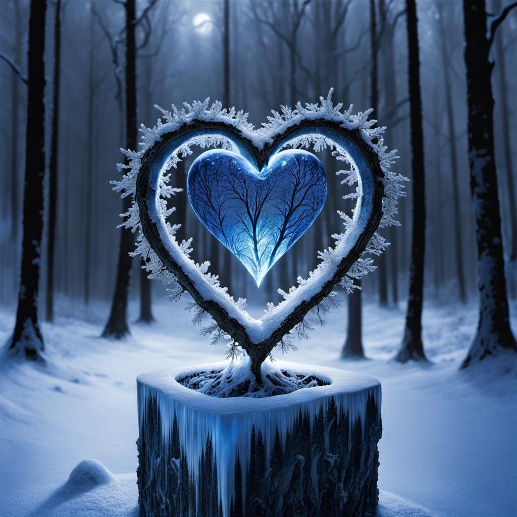 Icy Heart in Enchanted Forest: Fantasy Art