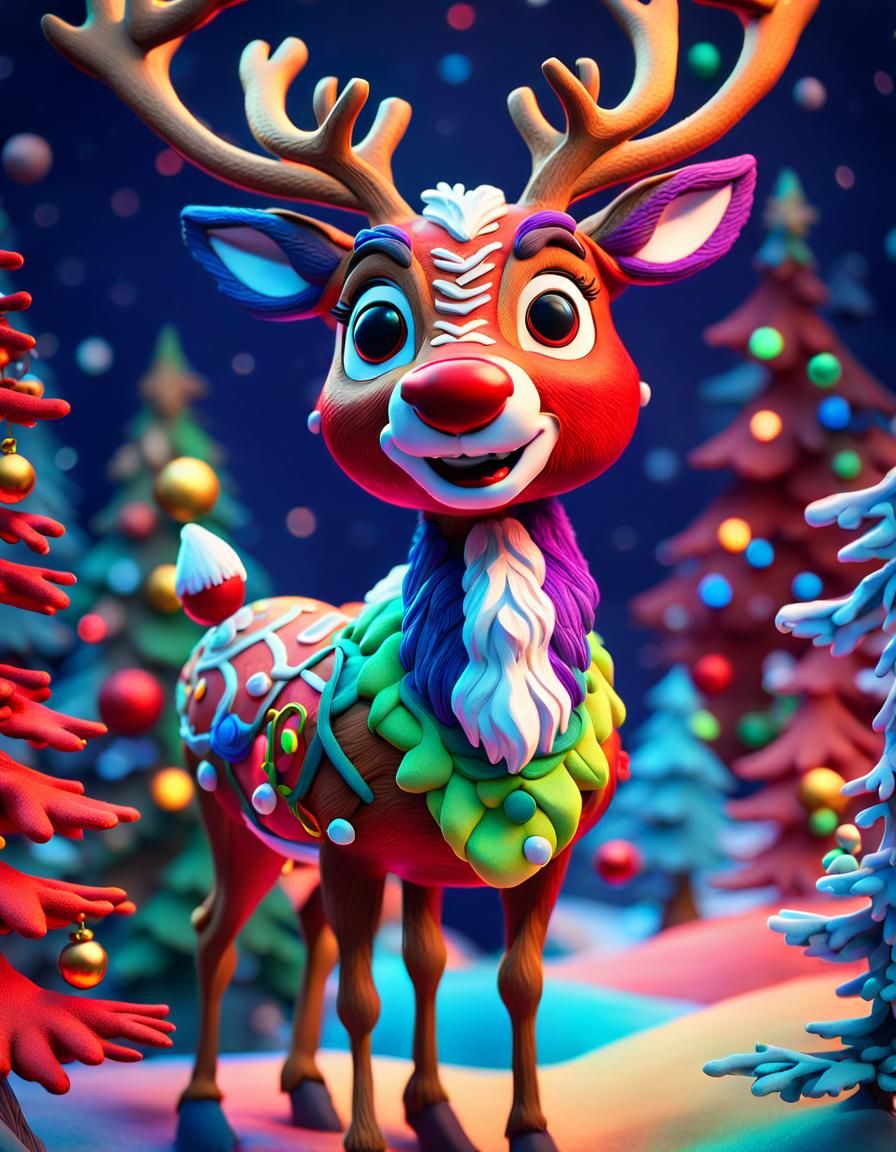 Psychedelic Rudolph in Detailed Claymation Style