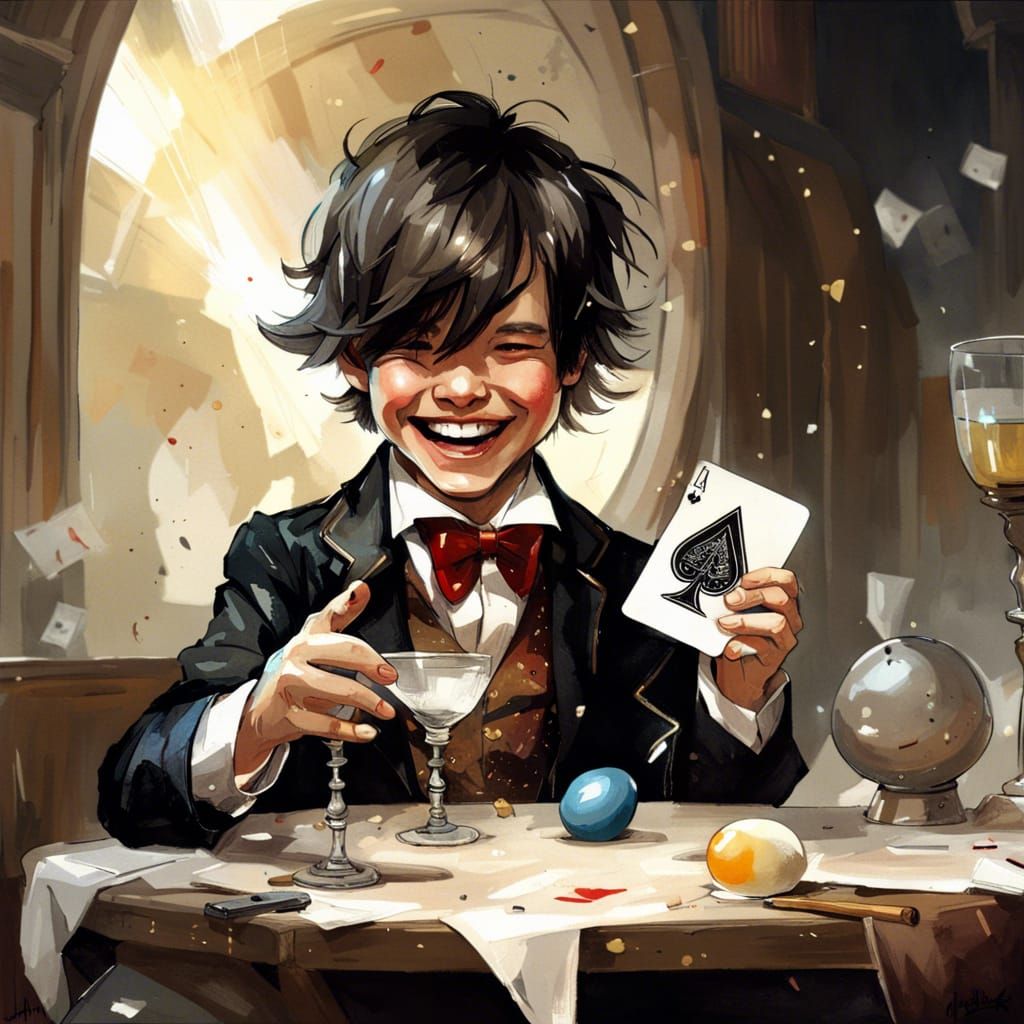 Adorable Boy Magician with Ace of Spades
