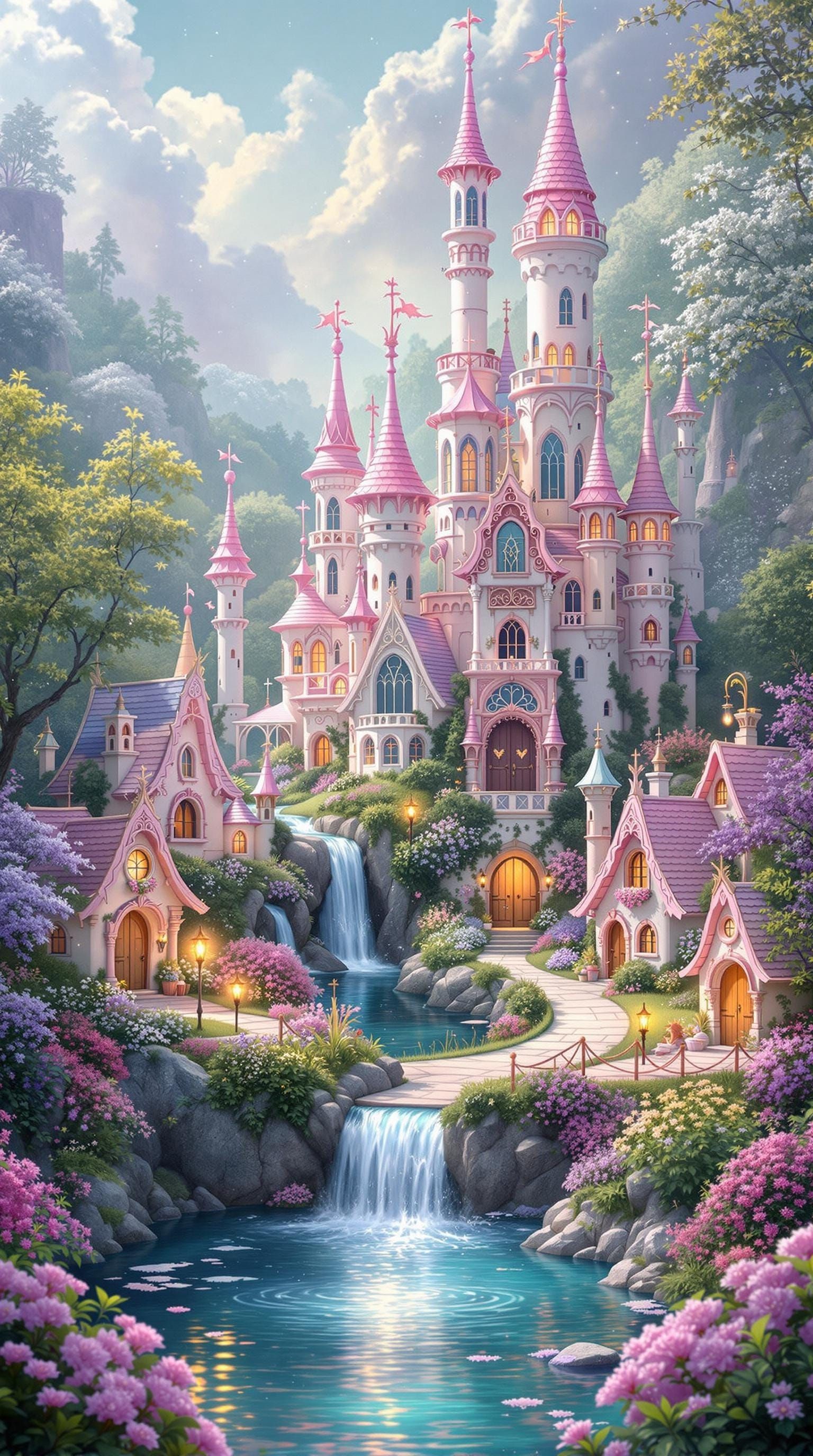 Whimsical Fairy Kingdom Castle in a Lush, Vibrant Wonderland