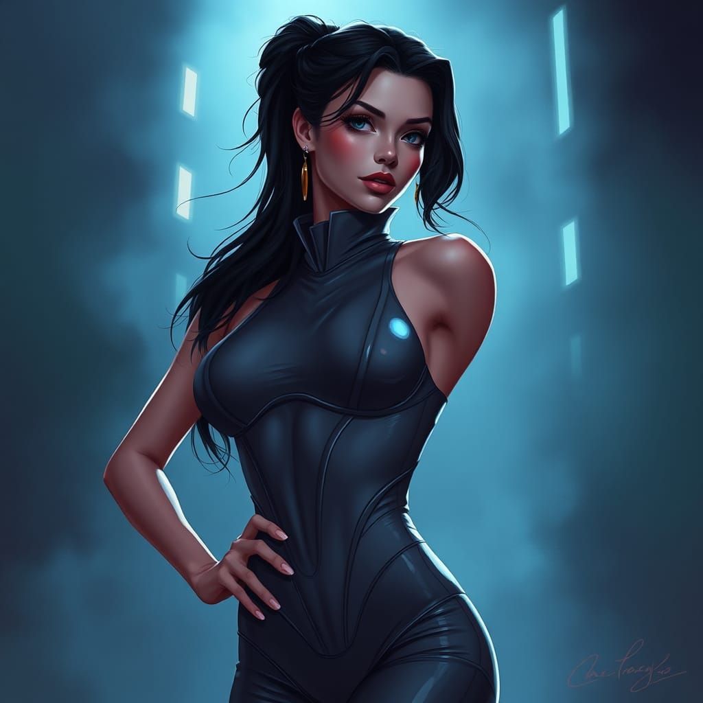 Woman in Bodysuit: Futuristic Fashion Illustration