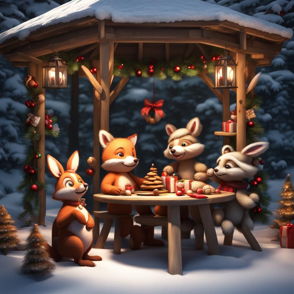 Festive Forest Friends Celebrate Christmas