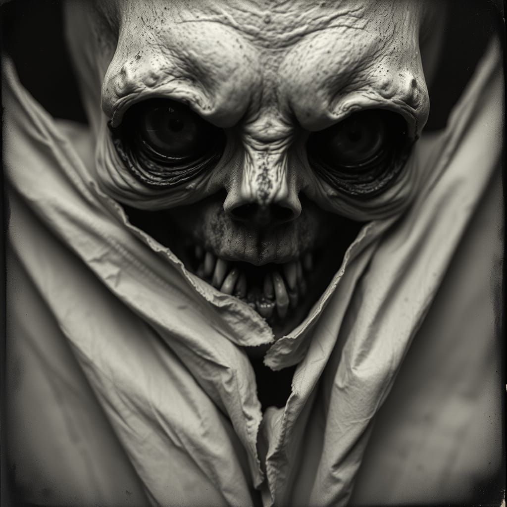 Gritty Ghoul in Eerie Photogravure Macro Style