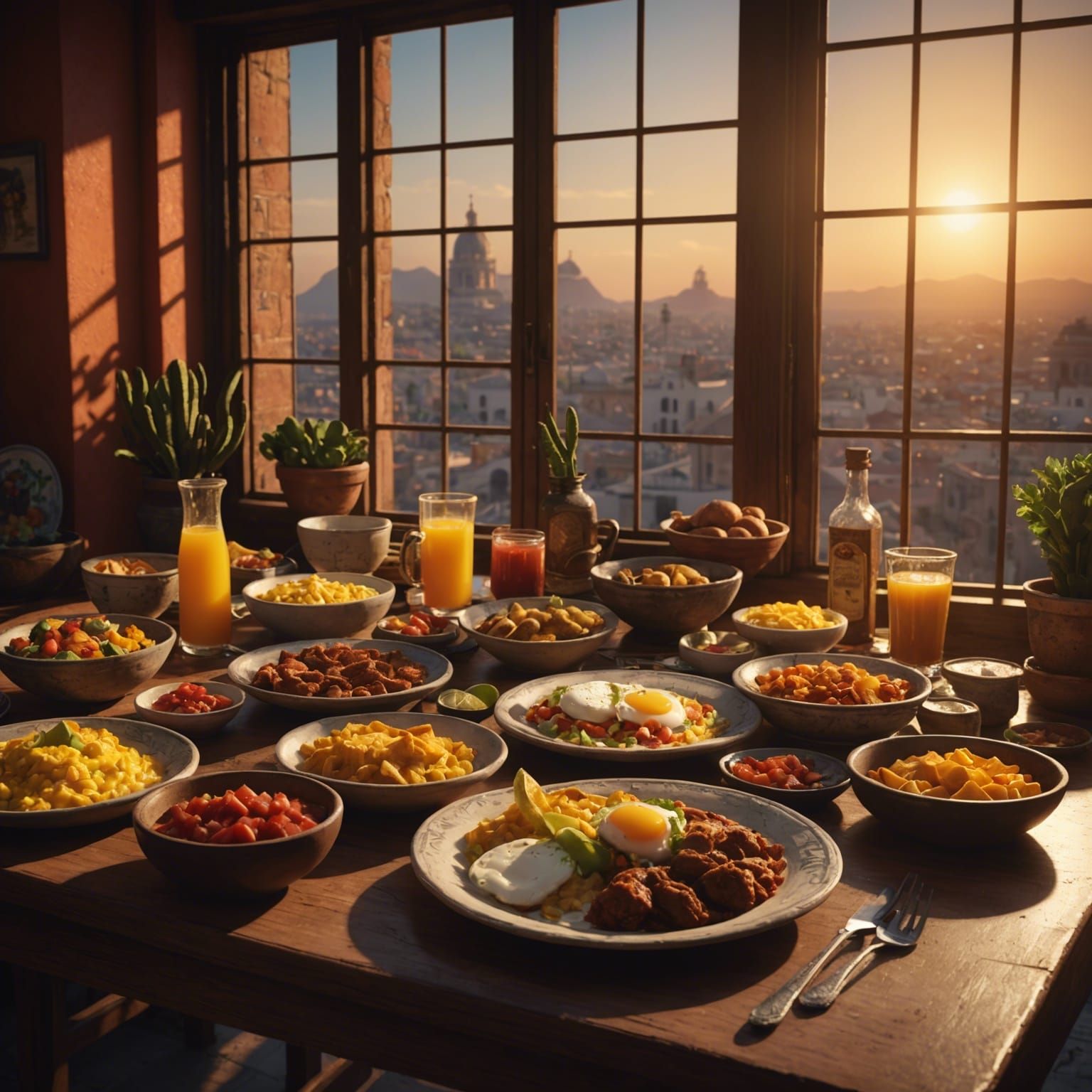 Cinematic Mexican Breakfast at Sunrise: Matte Painting