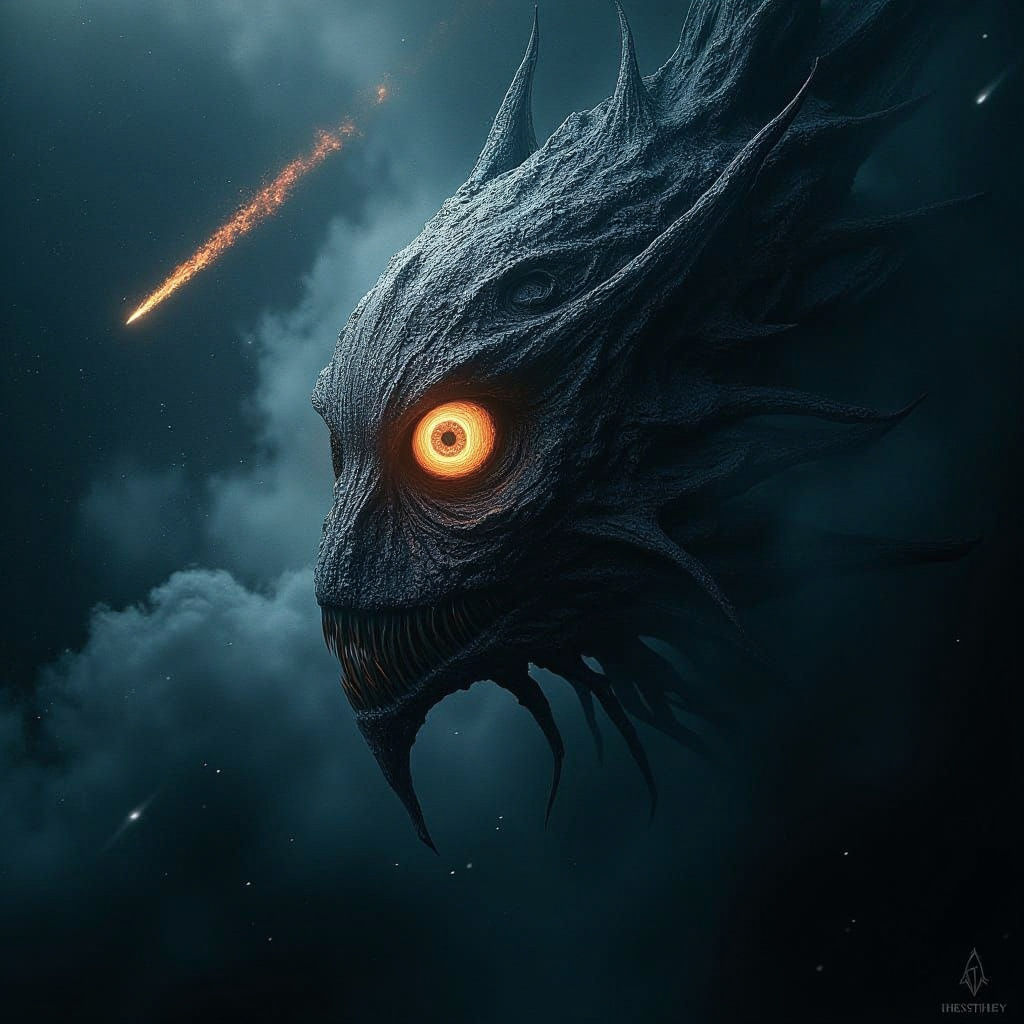 Giant Cyclops Head in Space with Galaxy Eye and Comet