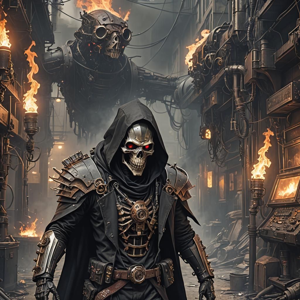 Cyberpunk Steampunk Grim Reaper Illustration