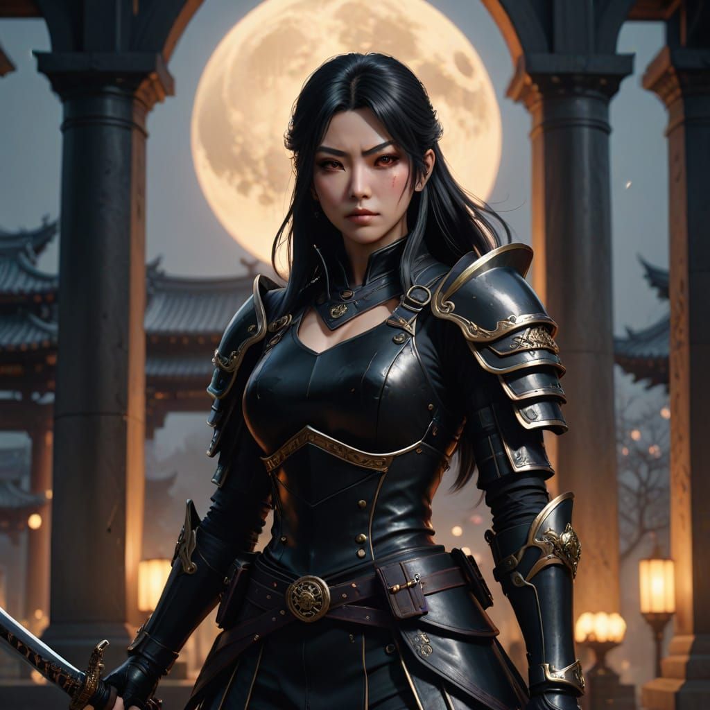 Mature Asian Vampire Hunter in Anime Style