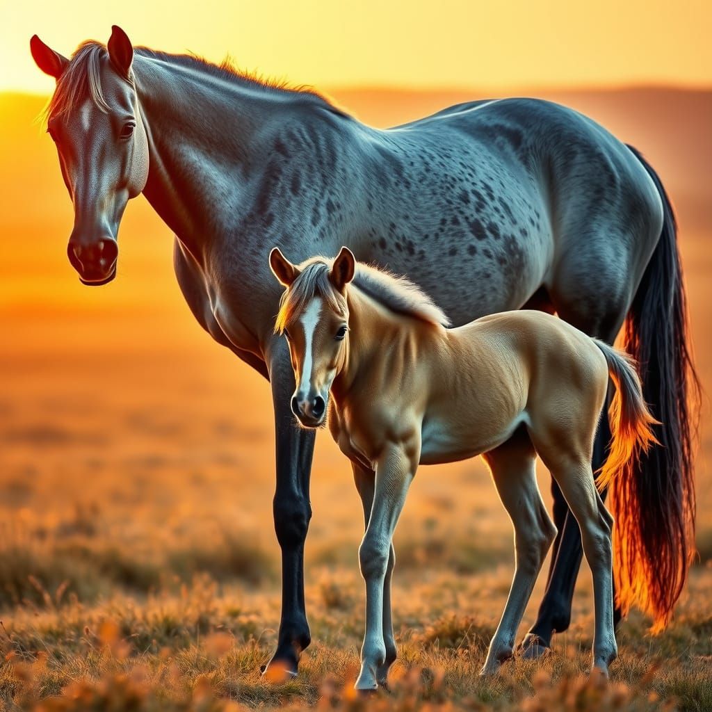 Elegant Dapple Gray Mare in Golden Sunset Meadow