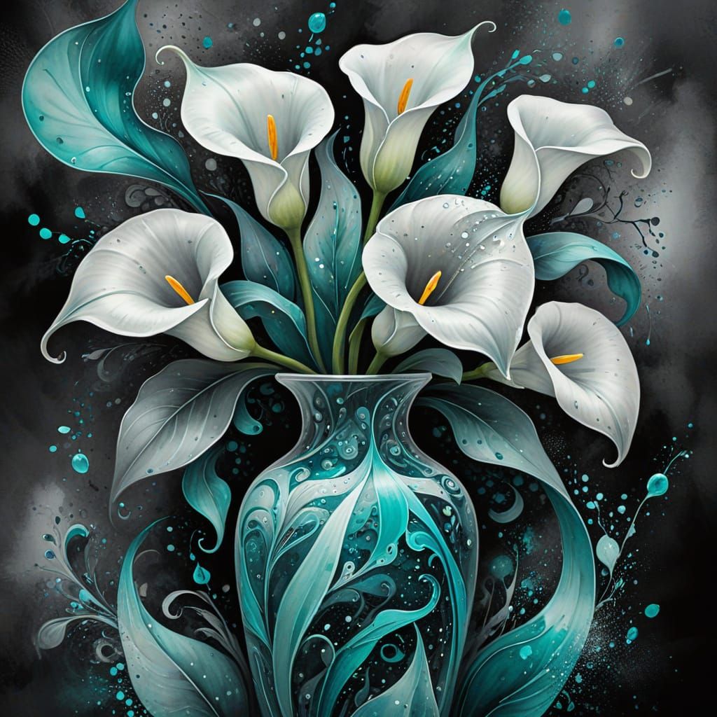 Turquoise Calla Lilies in Abstract Watercolor Style