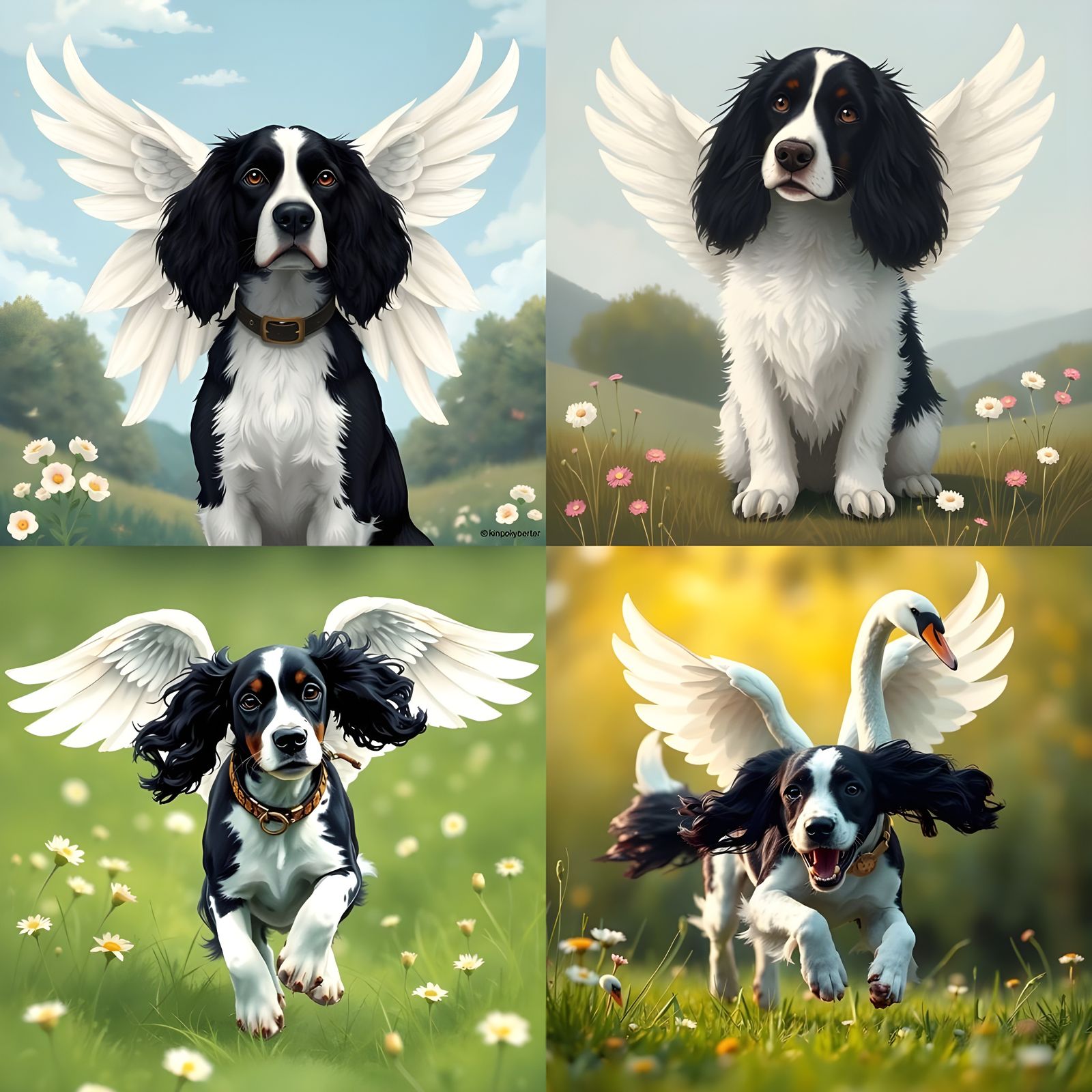 Swan-Winged Springer Spaniel in Black and White