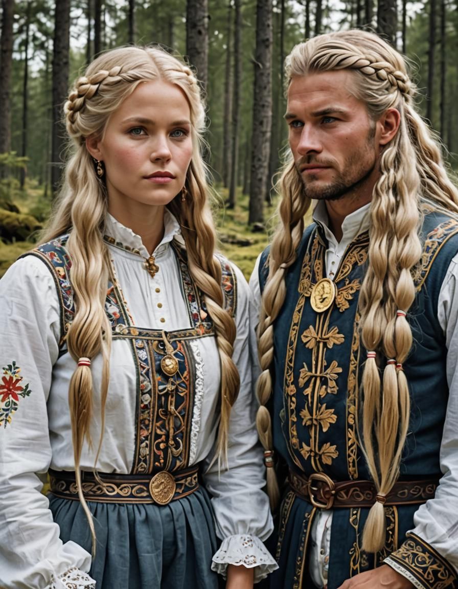 Swedish Couple with Long White Hair in Fantasy Setting