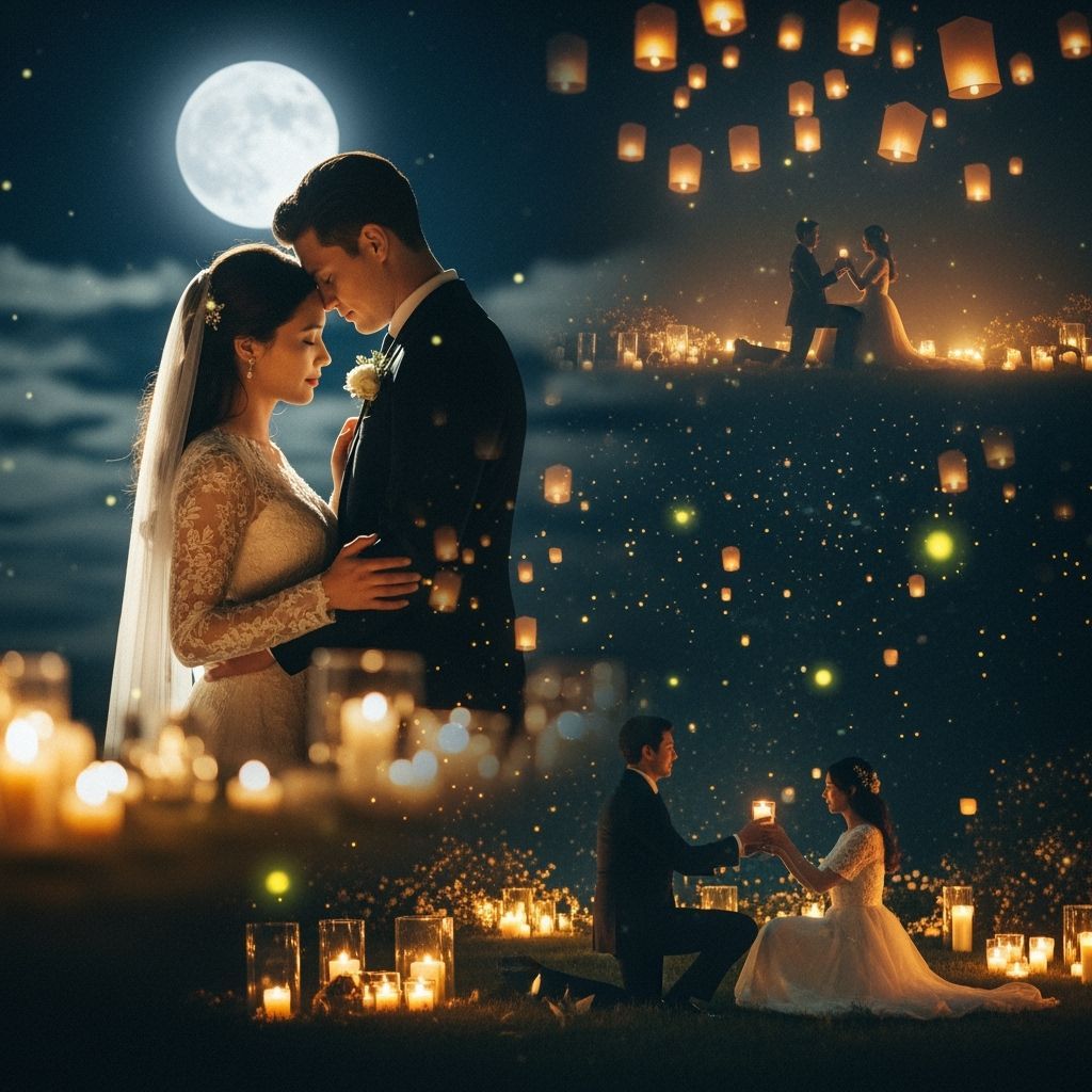 Romantic Couple Embrace Under Moonlit Sky
