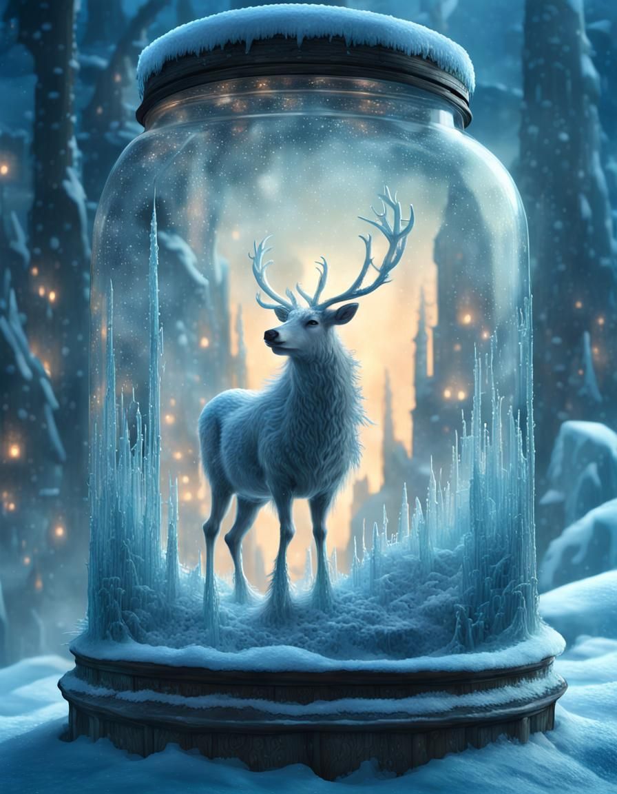 Mystical Reindeer with Fairy Castle, Impressionism