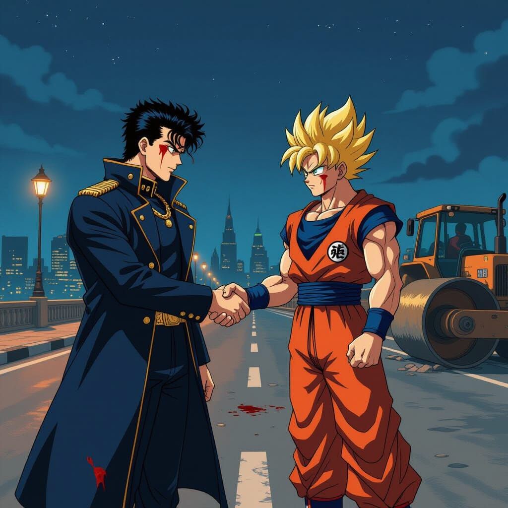 Jotaro and Goku Handshake on Qasr al-Nil Bridge
