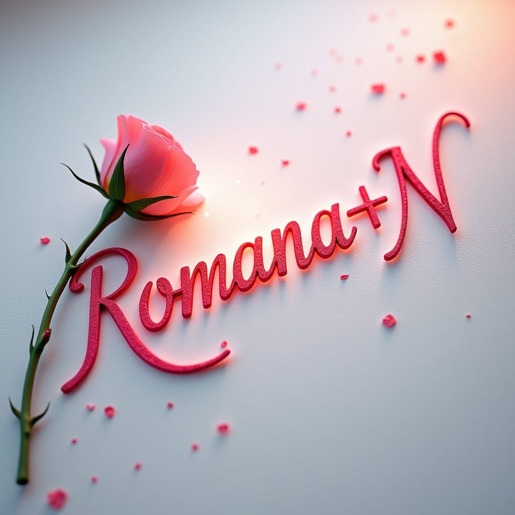 Elegant Script of "Romana+N" with Rose, Matte Painting
