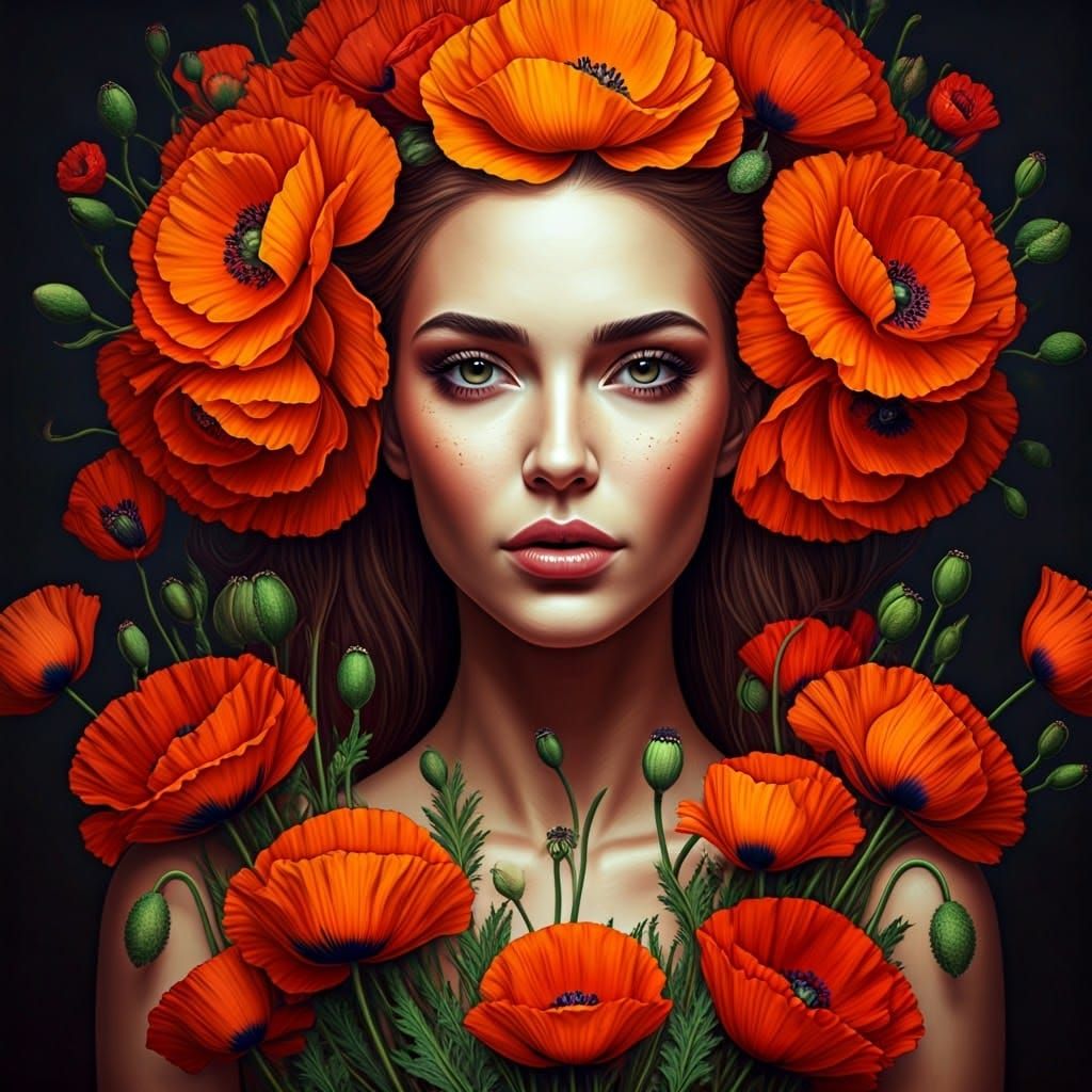 A Woman in Vibrant Poppie Bloom Attire