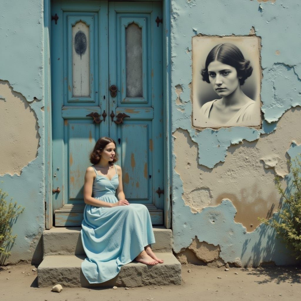 Vintage Photograph of Woman on Spanish House Steps