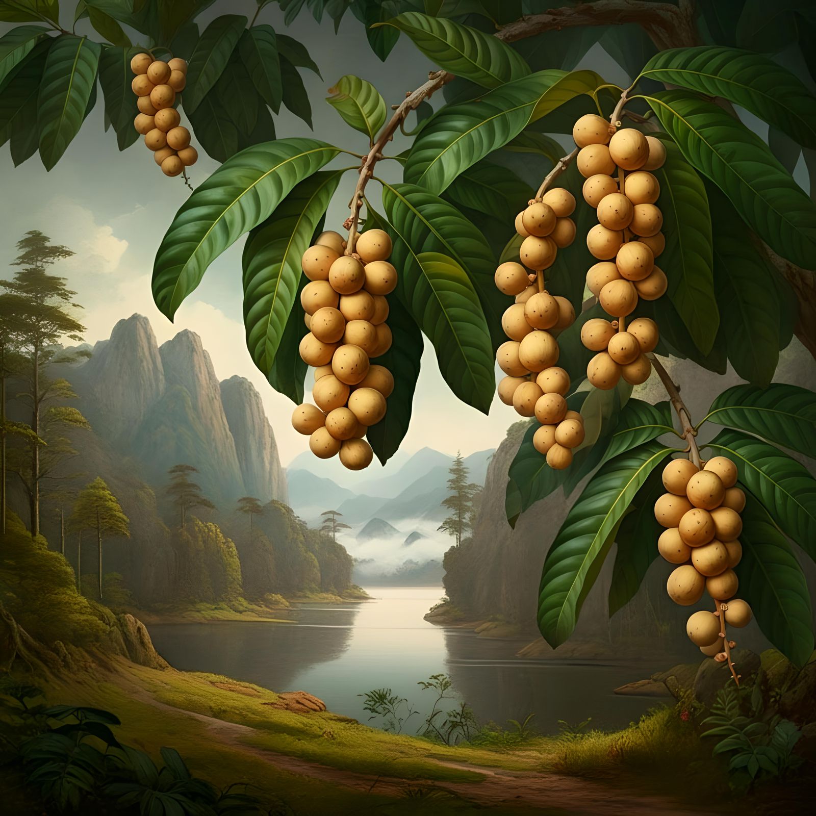 Lush Lansium Plant with Ripe Langsat Fruit