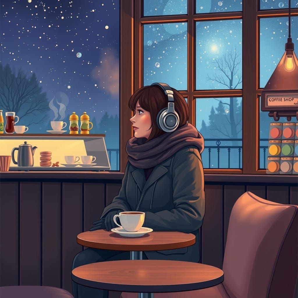Cozy Coffee Shop Night, Dreamy Lighting