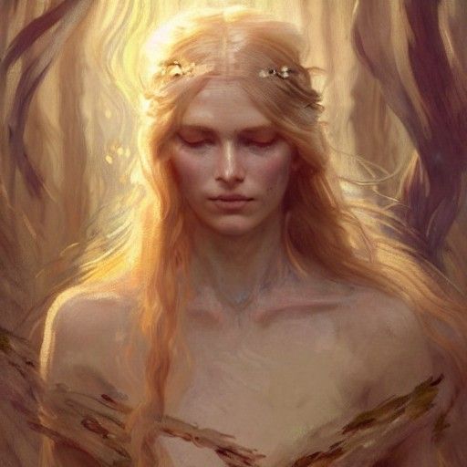 Nordic Goddess Freya
High cheekbones 
Native wildflowers adorm her brown long and wild flowing  hair 
Sultry and Seducti...