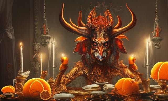 Evil Chicken at Human Head Banquet Table