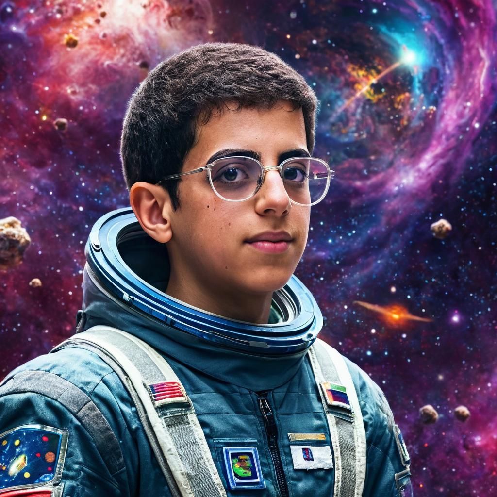 Astronaut Portrait Amidst Swirling Galaxies in Digital Art