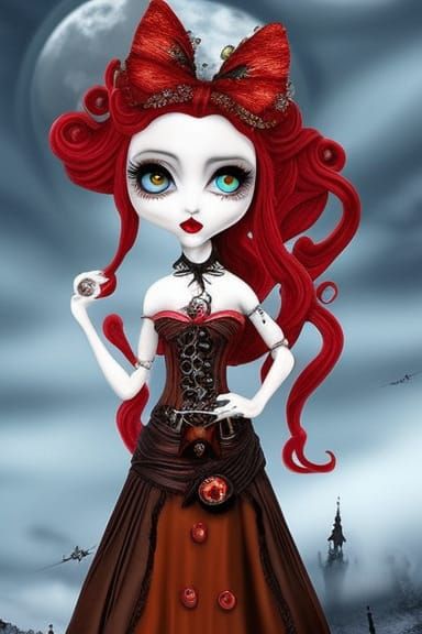 Steampunk Chibi Girl in Victorian Style, Detailed Art
