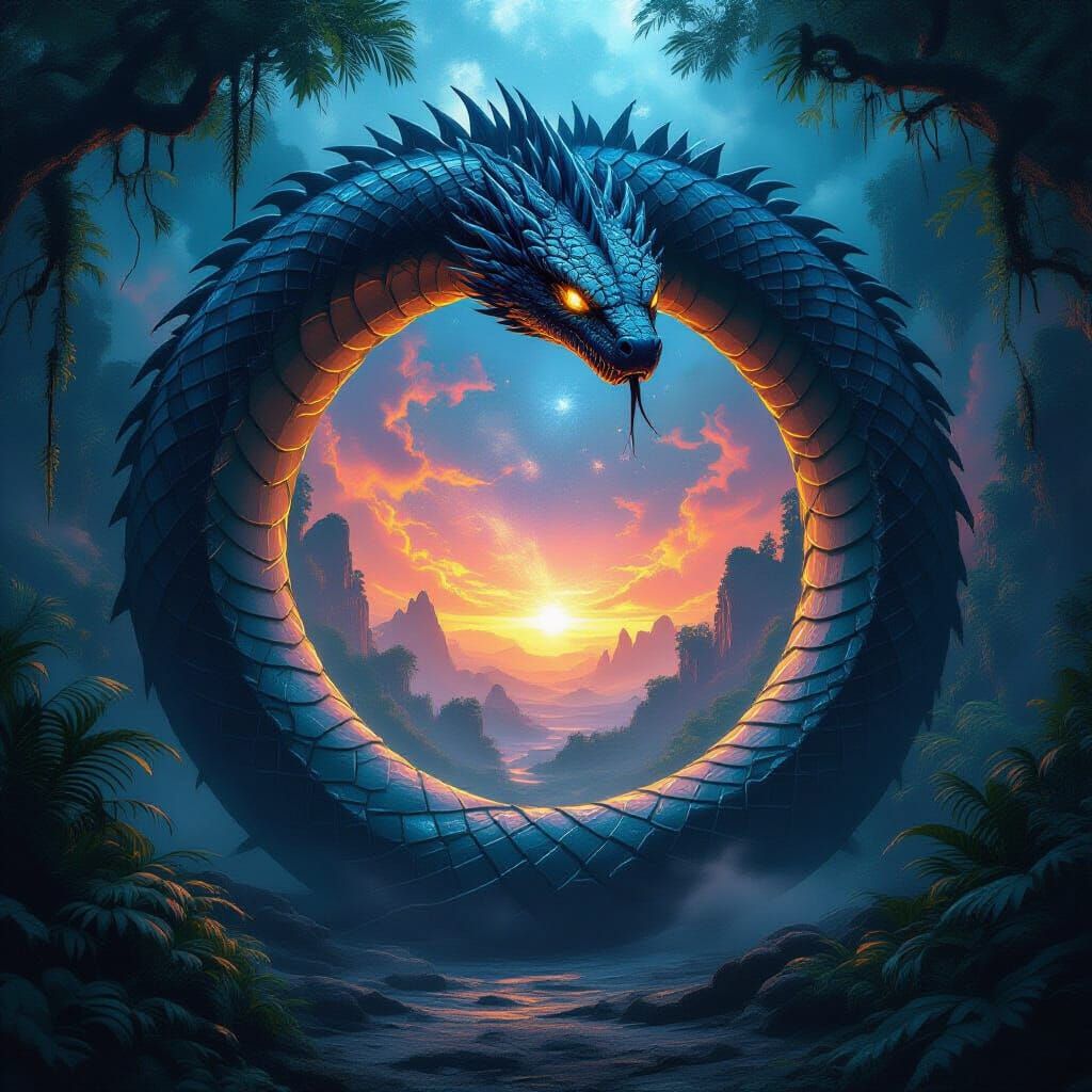 Ancient Serpent Coiled Around Crystalline Portal