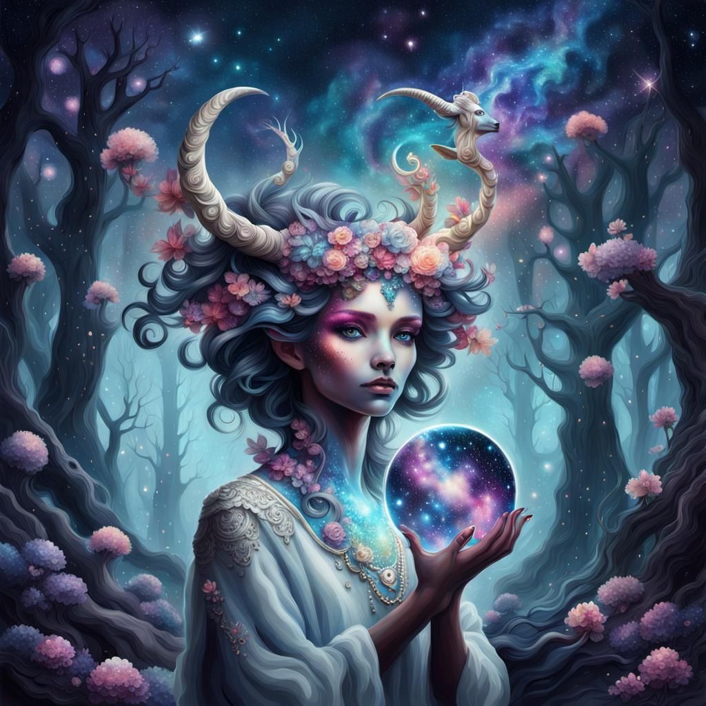 Nebula Faun Woman: Hyperdetailed Digital Rendering