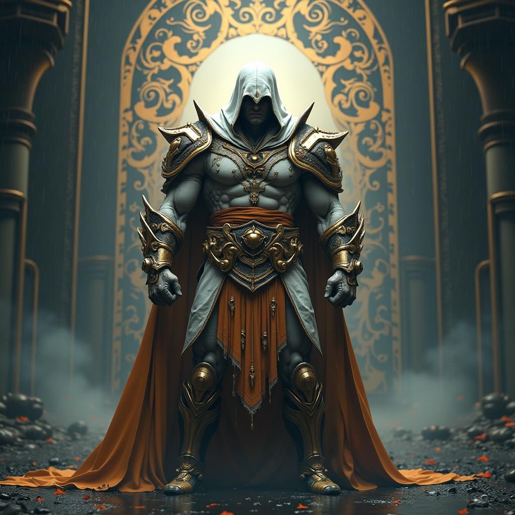 Armored Assassin in Mystical Setting